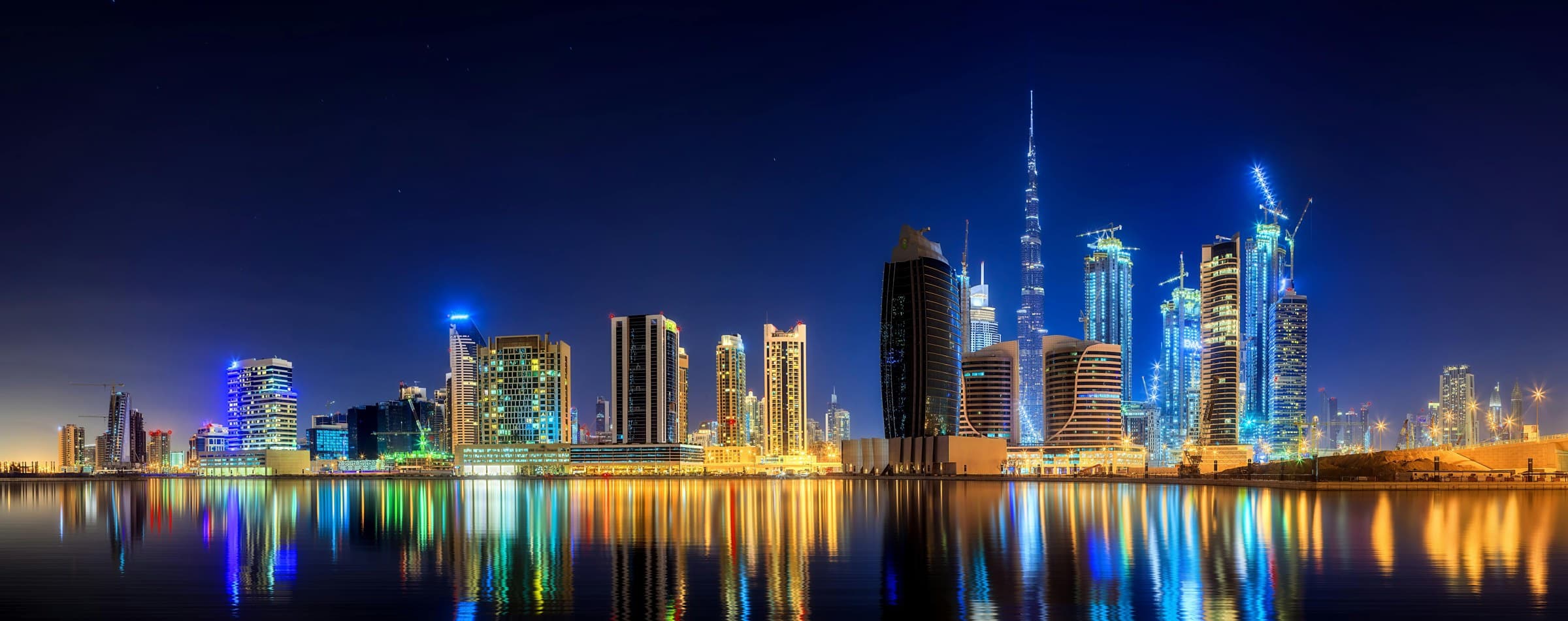 Business Bay skyline in Dubai at night
